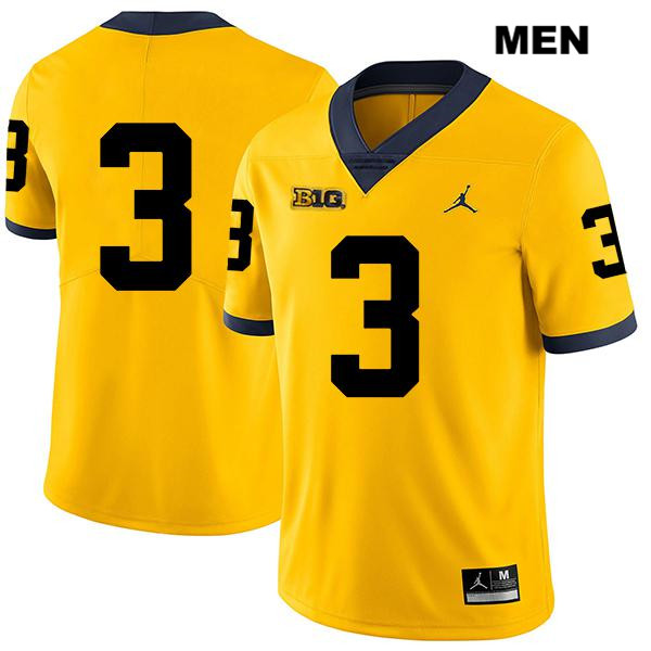 Men's NCAA Michigan Wolverines Quinn Nordin #3 No Name Yellow Jordan Brand Authentic Stitched Legend Football College Jersey FH25H21JU